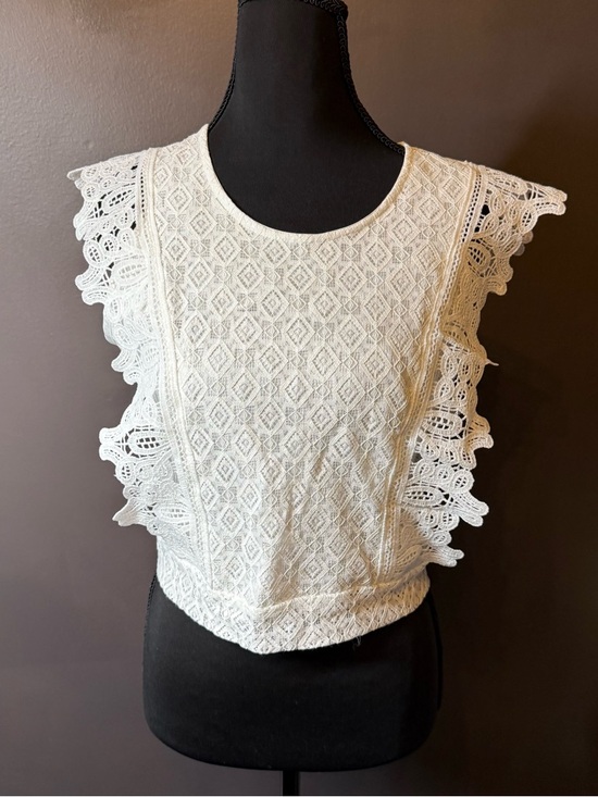 Grace And Emma Tops - Crochet Lace Cap-Sleeve Blouse in White